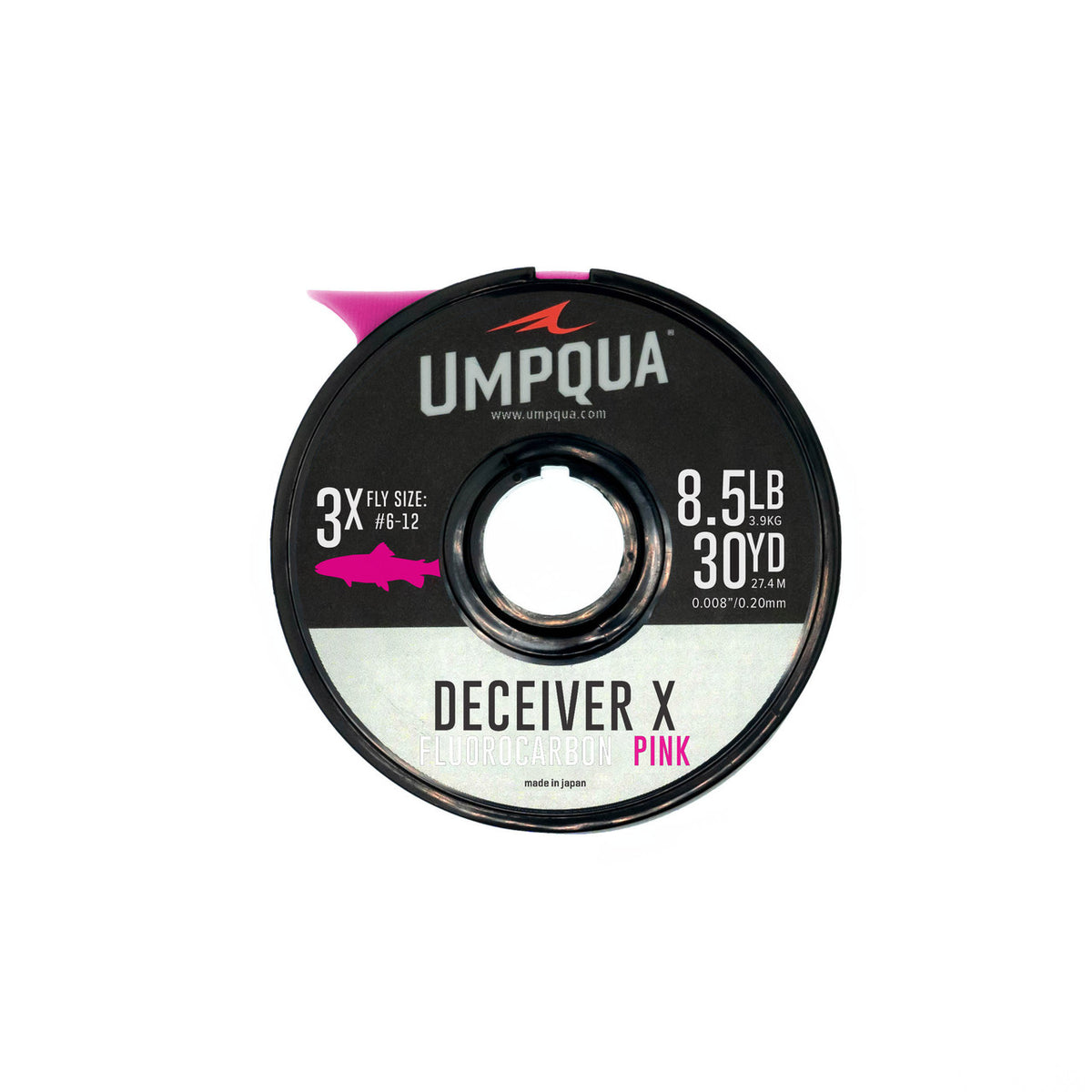 Umpqua Deceiver X Pink Fluorocarbon Tippet 30-yard spool for trout fly fishing.