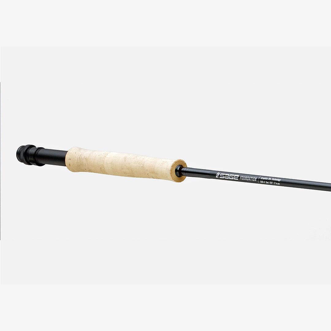 Sage Foundation fly rod cork grip and graphite blank angled view