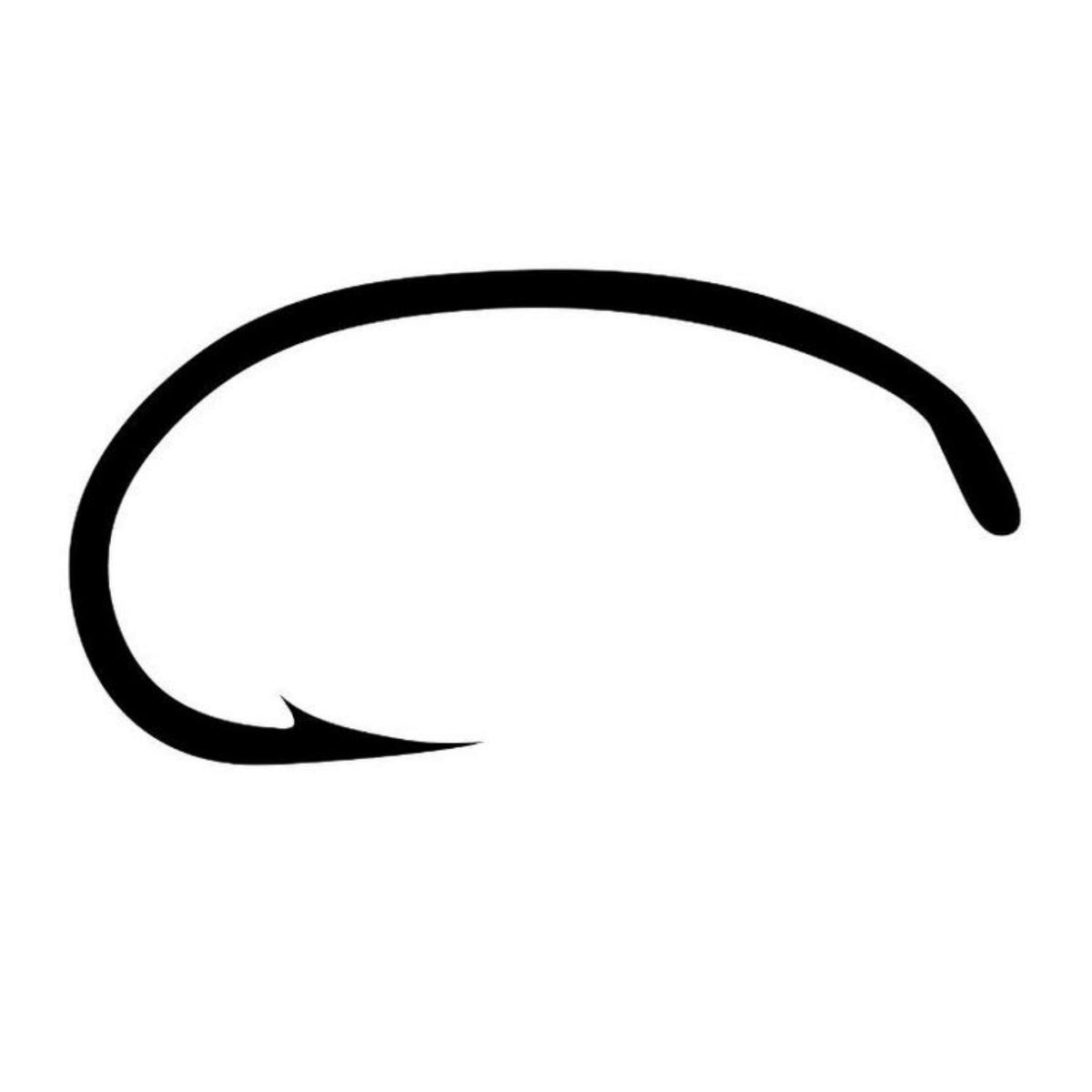 Side profile illustration of a Tiemco TMC 2457 curved scud and caddis pupa fly tying hook.