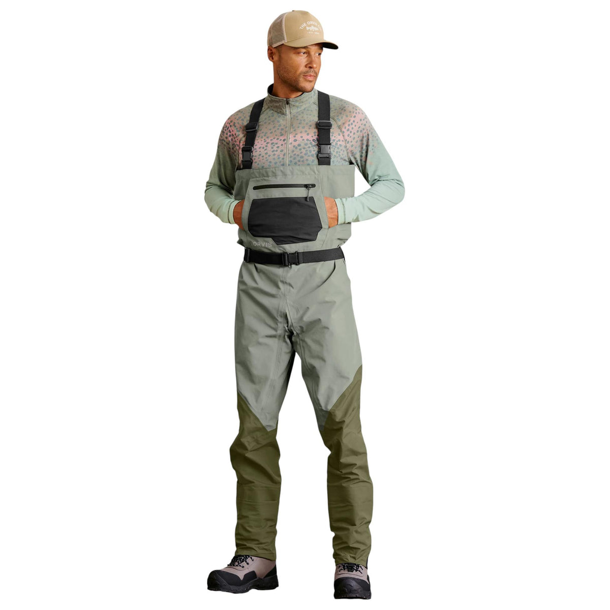 Orvis Men's Clearwater breathable waders Sagebrush side view