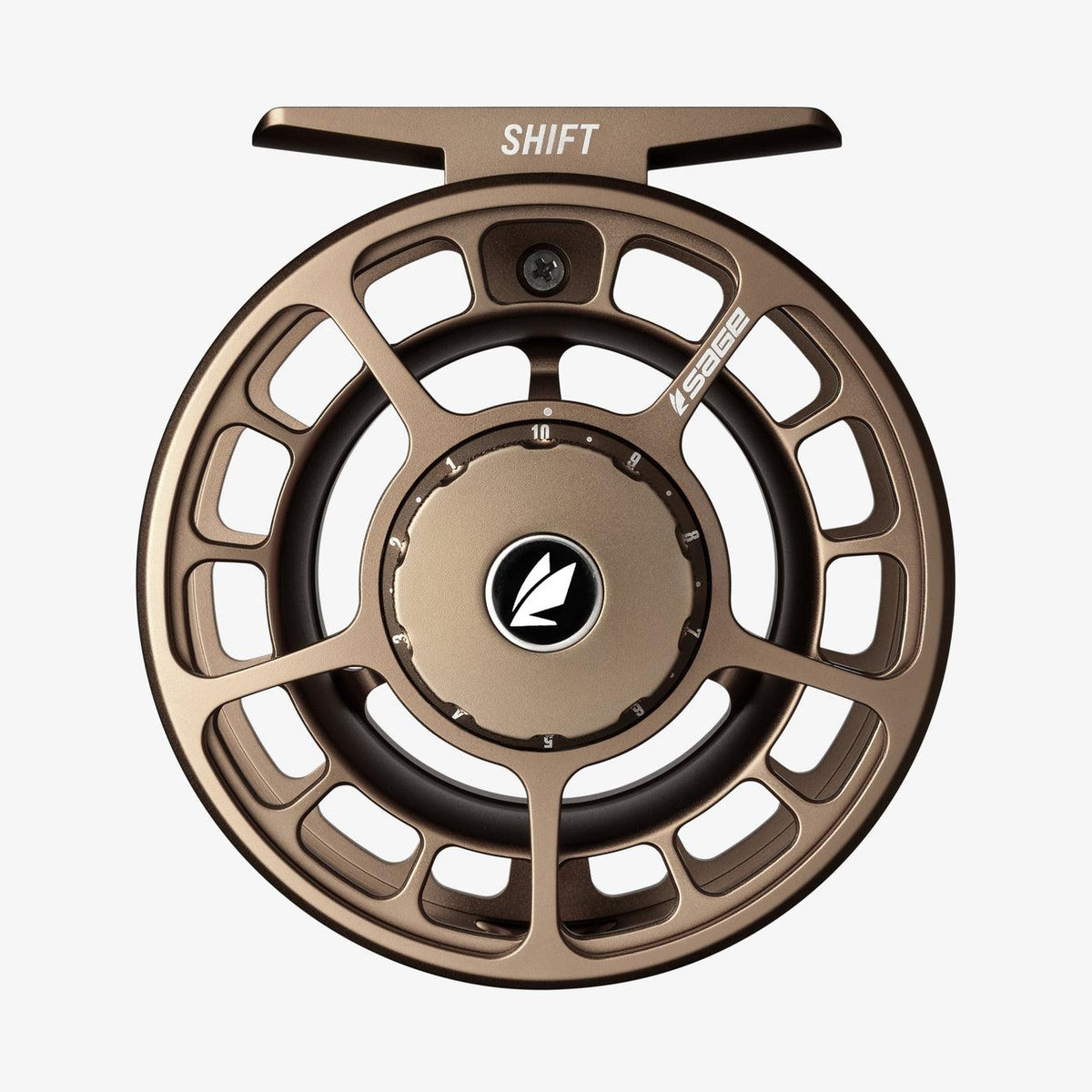 Sage Shift Bronze Fly Reel SCS drag knob close-up
