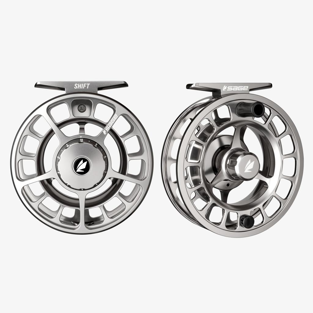 Sage Shift Fly Reel Platinum finish front and rear views