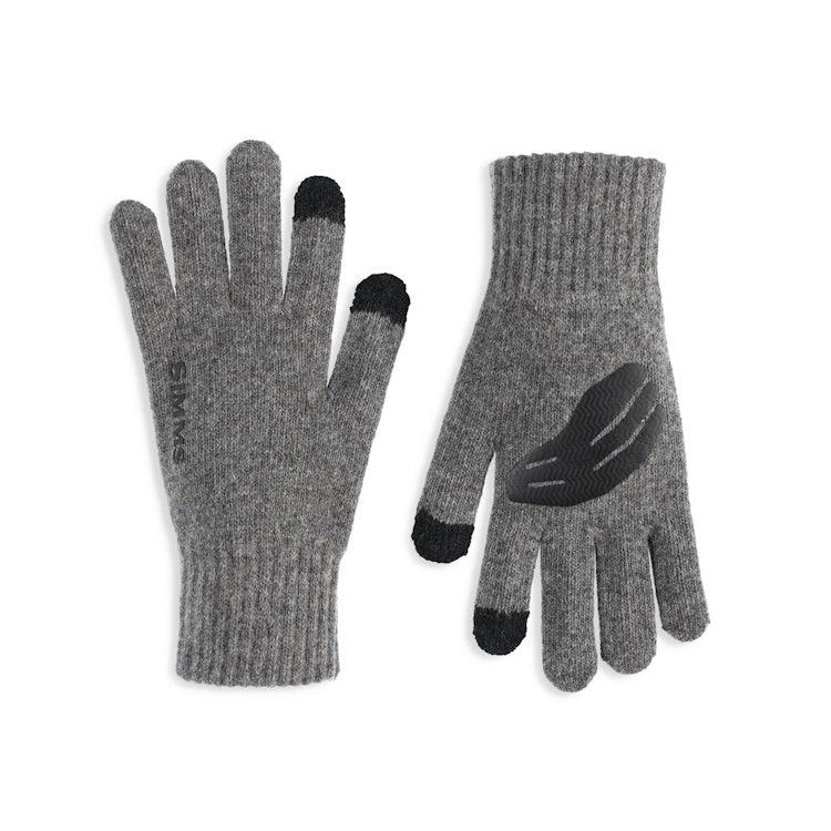 Simms Wool Full Finger Gloves in Steel front and palm view
