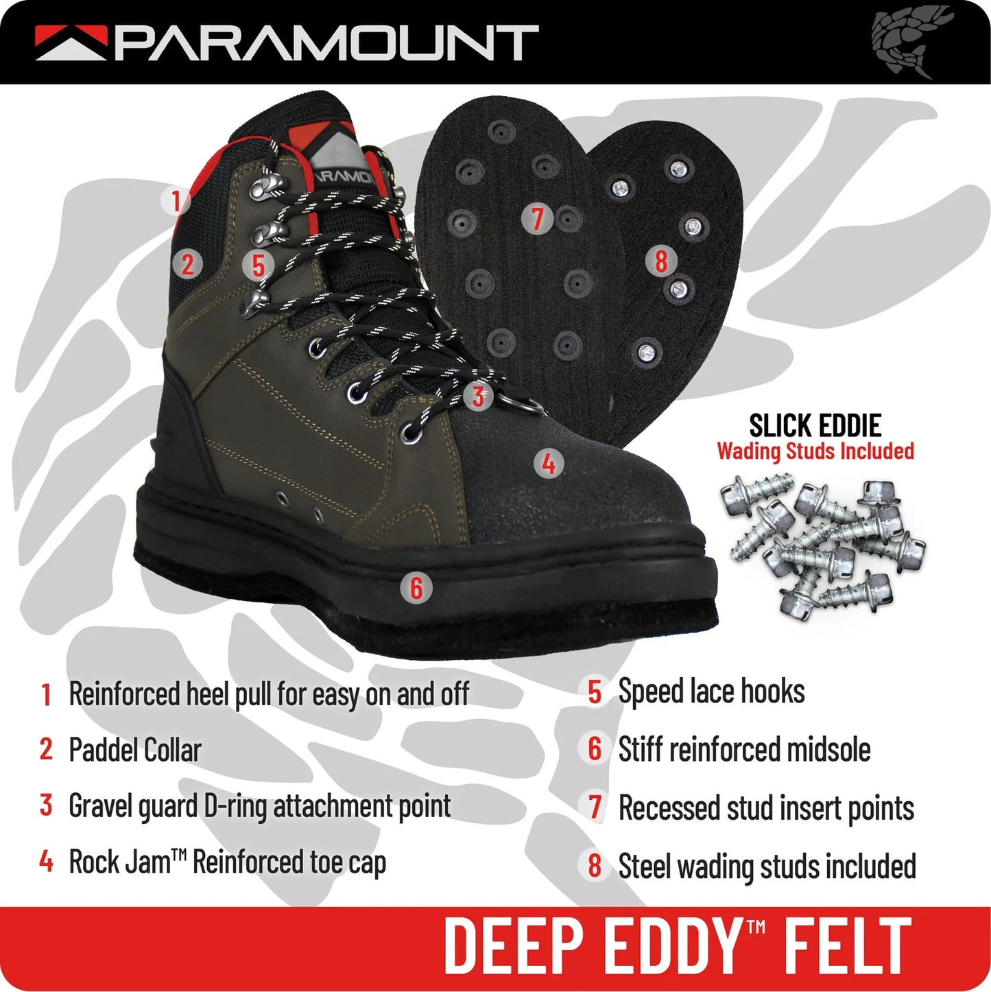 Paramount Deep Eddy Felt Sole Wading Shoe w/ Studs