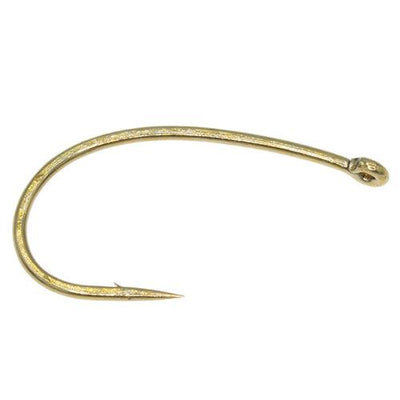 Tiemco TMC 2488 bronze fly tying hook with fine wire, 2X short curved shank, straight eye and 3X wide gape.