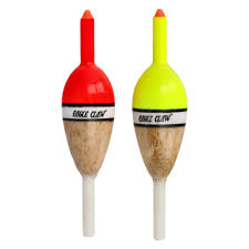 Two fishing floats with red and yellow colors on a white background