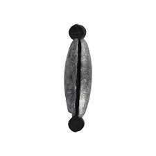 Decorative item with a cylindrical gray body and black spherical ends on a white background