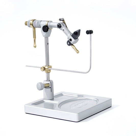Renzetti Master fly tying vise, silver, with pedestal base