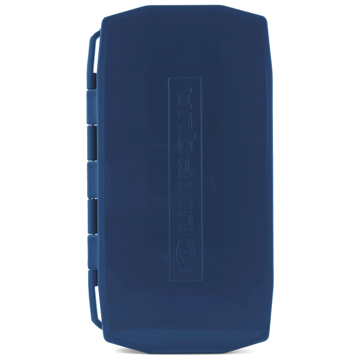 Closed Umpqua UPG Silicone Dual Essential Large Fly Box with Blue impact-resistant exterior and Umpqua logo.