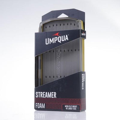 Umpqua UPG Foam Streamer Fly Box in original packaging labeled Streamer Foam with 45 large fly capacity.