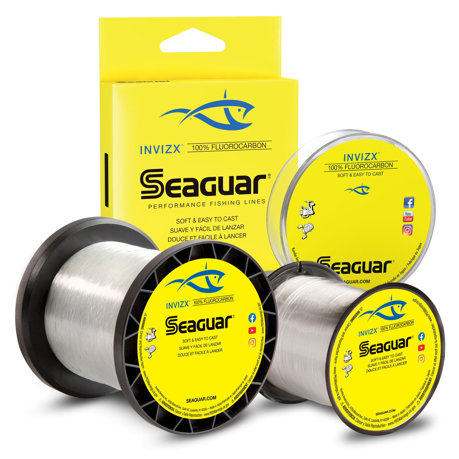 Seaguar InvizX 100% fluorocarbon fishing line spool and box