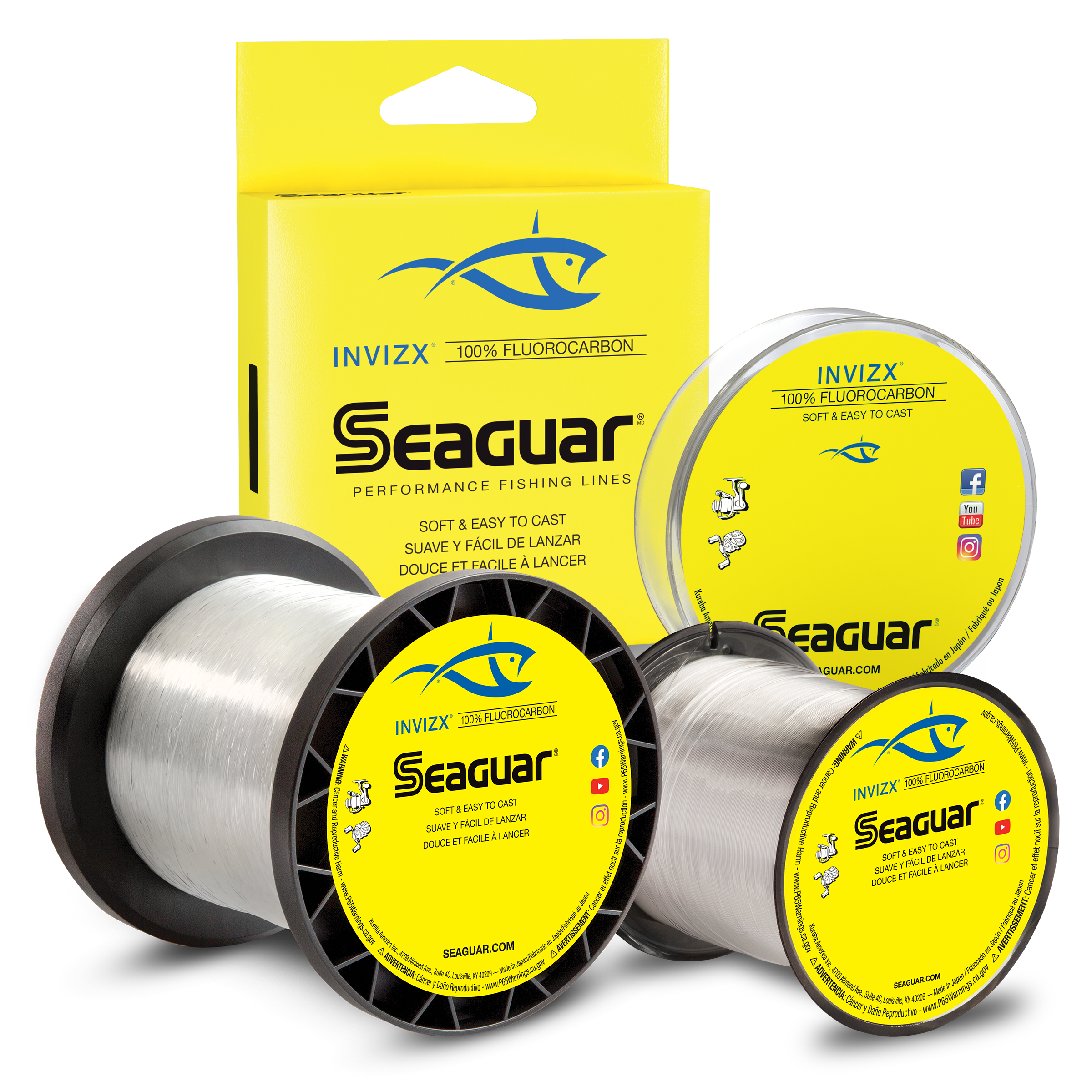 Seaguar InvizX 100% fluorocarbon fishing line spool and box