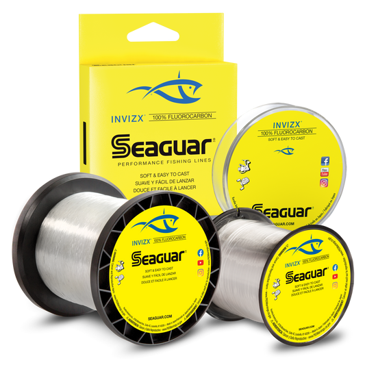 Seaguar InvizX 100% fluorocarbon fishing line spool and box