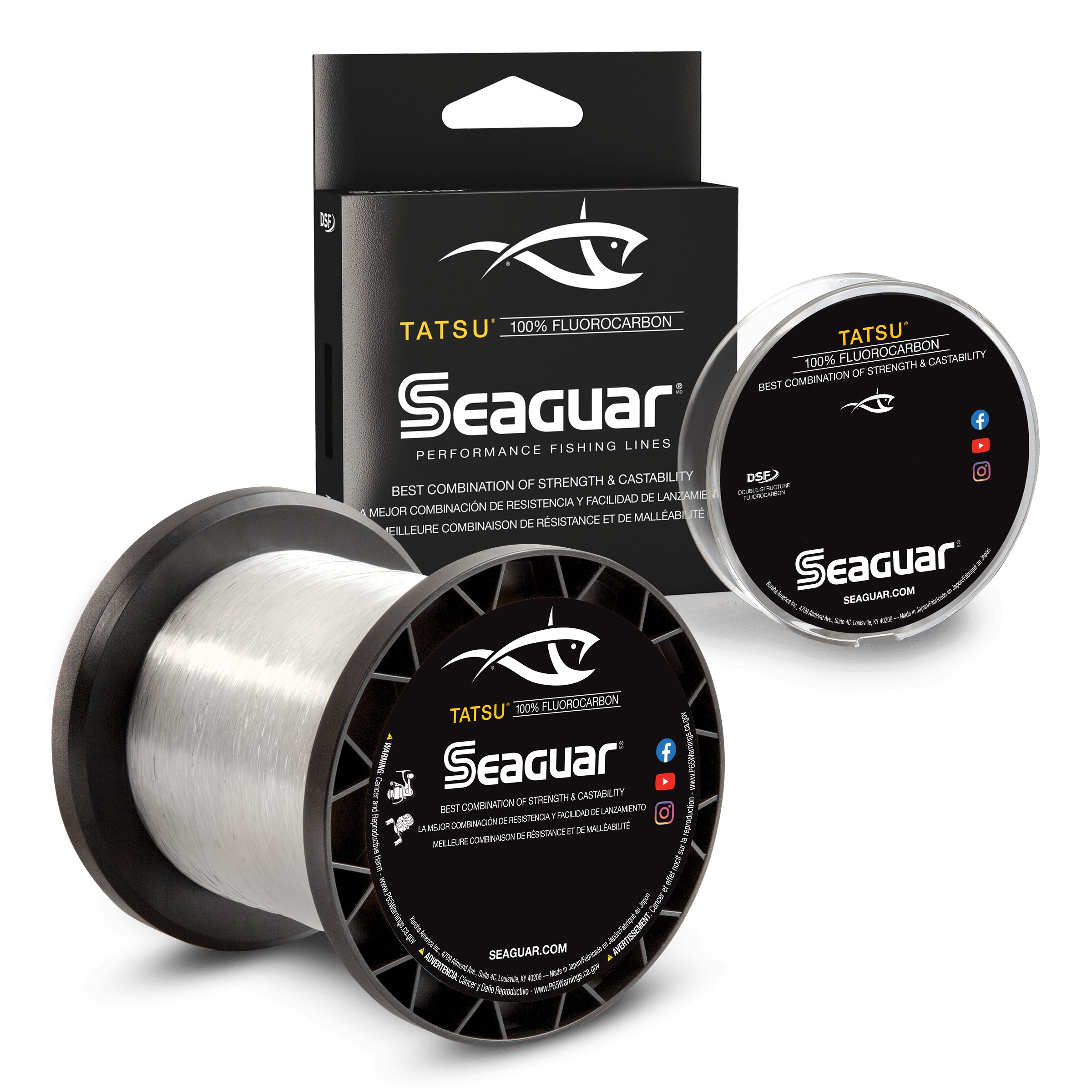 Seaguar Tatsu 100% fluorocarbon fishing line spool and box