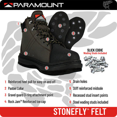 Paramount Stonefly Wading Shoe Felt Sole w/Studs