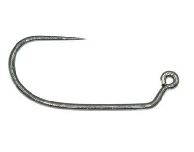 Tiemco TMC 403BLJ barbless jig fly tying hook with 60-degree eye, wide gape, and black nickel finish.