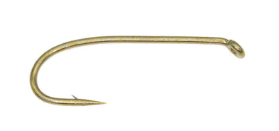 Tiemco TMC 3761 bronze nymph fly tying hook with down eye, 1X long shank, 2X heavy wire, and Sproat bend.