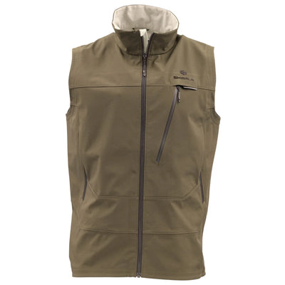 Skwala Backeddy Vest in Earth with zippered chest pocket and full-length front zipper.