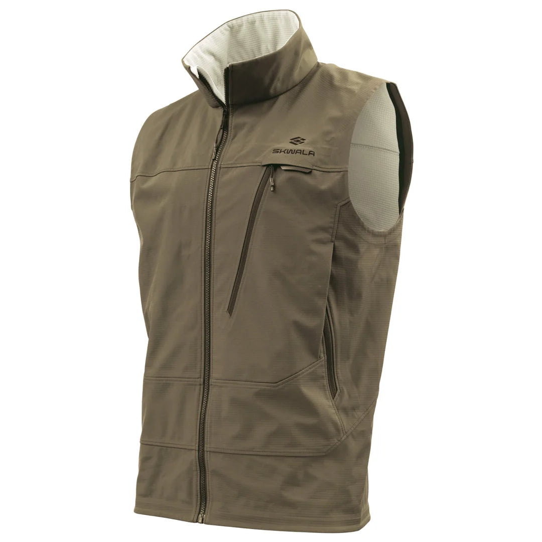 Skwala Backeddy Vest in Oak with windproof shell and zippered pockets.