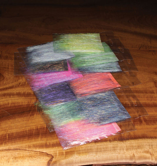Hareline Ice Dub Minnow Back Shimmer Fringe fly tying material