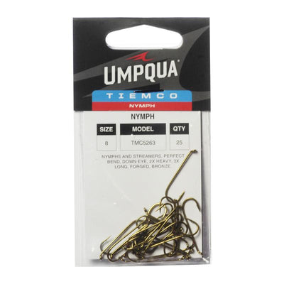 Umpqua Tiemco TMC 5262 size 6 nymph hooks in retail packaging containing 25 bronze fly tying hooks.